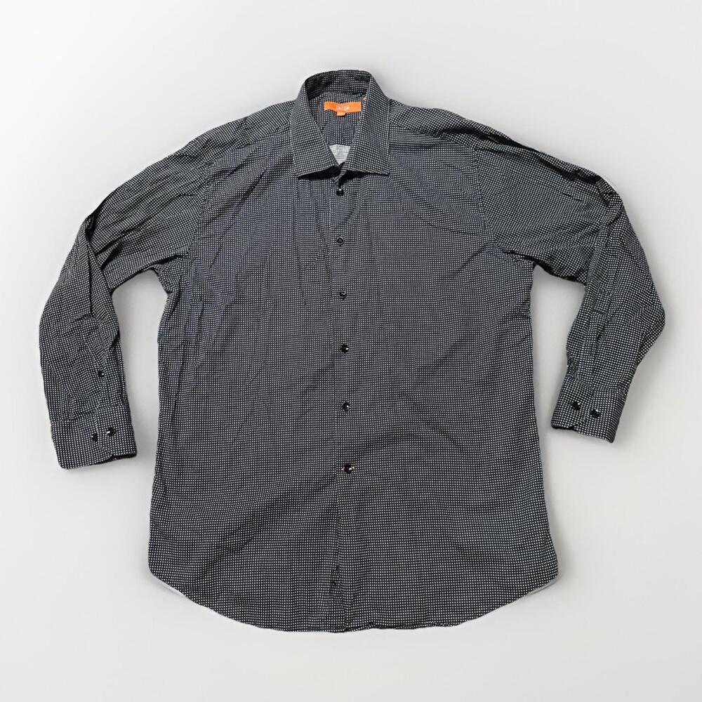 Tallia Men's L‎ 17.5 34/35 Polka Dot Button Up Dress Shirt Long Sleeve